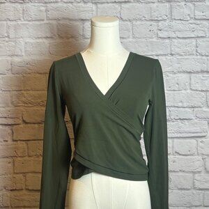 Athleta Long Sleeve Surplice Wrap Top Women's Small Petite Olive Green